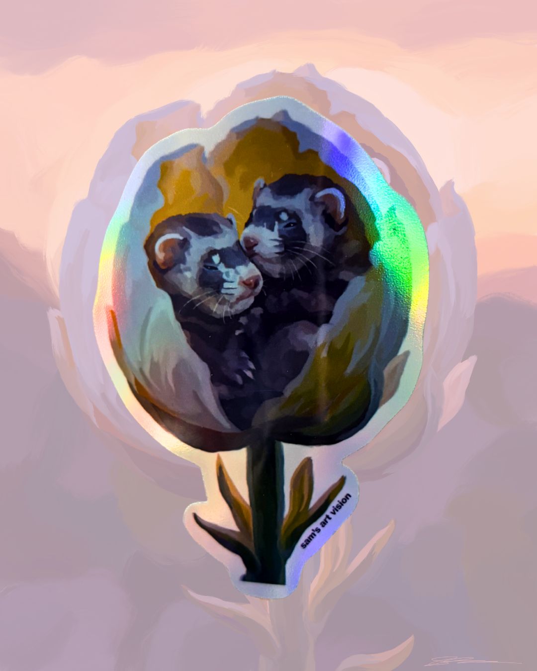 "Flowered Cuddles" Sticker Holographic
